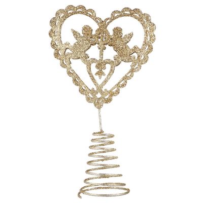 Heart Shaped Christmas Tree Topper with Cupid Angel Ornament Iron Metal Gold Glitter Christmas Star Treetop Valentines Day Wedding Party Decoration (Golden)