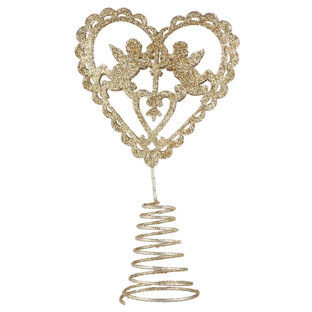 Heart Shaped Christmas Tree Topper with Cupid Angel Ornament Iron Metal Gold Glitter Christmas Star Treetop Valentines Day Wedding Party Decoration (Golden)