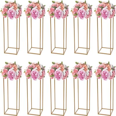 10 Pack 23.6 Inch Gold Wedding Flower Stand Metal Vase Column Stand Geometric Centerpiece Vase for Home Party Wedding Decorations, Rectangular Flower Display Rack