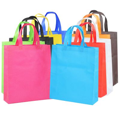 DZTIAN Supersize 10 Pack Reusable Non Woven Gift Bags with Handles Party Fabric Tote Bags Treat Bags for Birthday Favors, Snacks 10 Colors (9.8 x 13.8 x 4 inches)