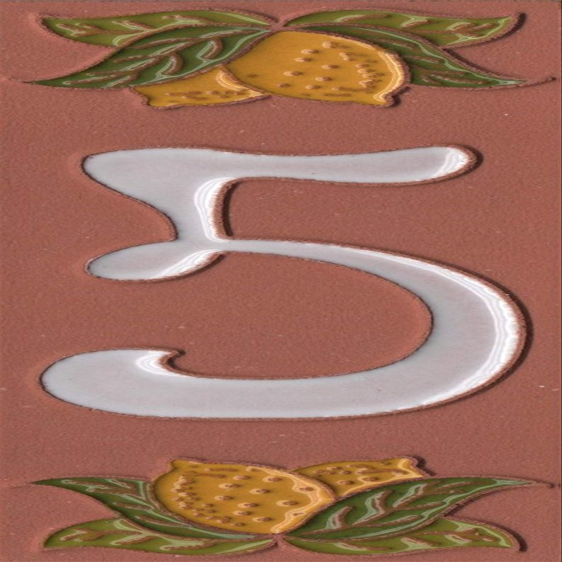 Italian 15cm x 5cm Terracotta Hand-painted Lemon Designed Glass Enamel House Number Tiles (Number 5)
