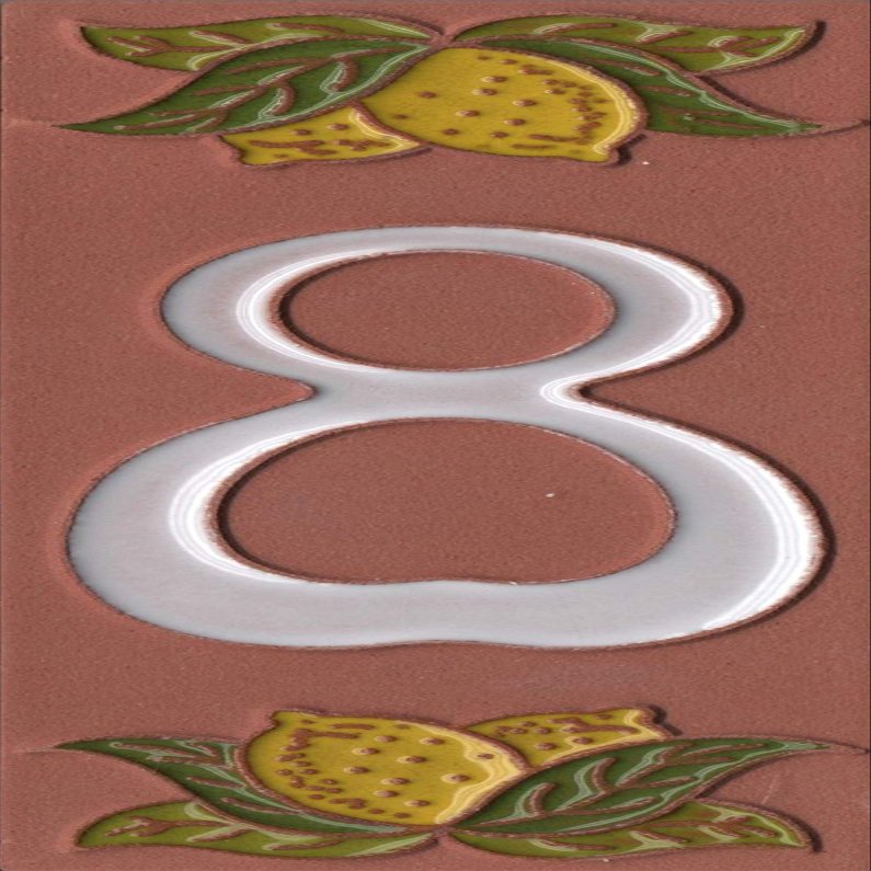 Italian 15cm x 5cm Terracotta Hand-painted Lemon Designed Glass Enamel House Number Tiles (Number 8)