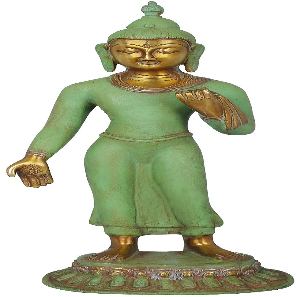 Exotic India Standing Thai Buddha - Brass Sculpture - Color Amazing Patina Gold Color