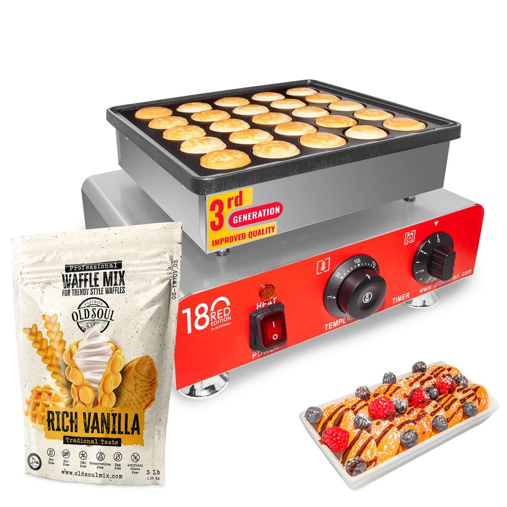 ALDKitchen Mini Dutch Pancake Maker | Poffertjes Maker | Nonstick | 110V (25 Pancakes)