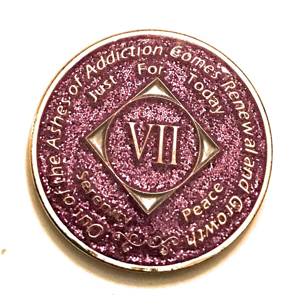 7 Year NA Bling Medallion - Purple, Lavender, Sparkle, Glitter, Chip, Coin, Token