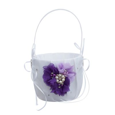 Milageto Wedding Ceremony Satin Flower Girl Basket with Heart Shape Dcor, Purple