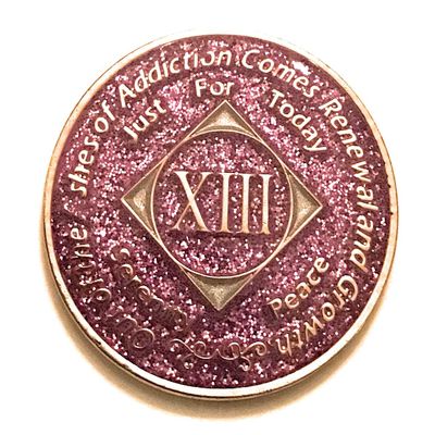 13 Year NA Bling Medallion - Purple, Lavender, Sparkle, Glitter, Chip, Coin, Token