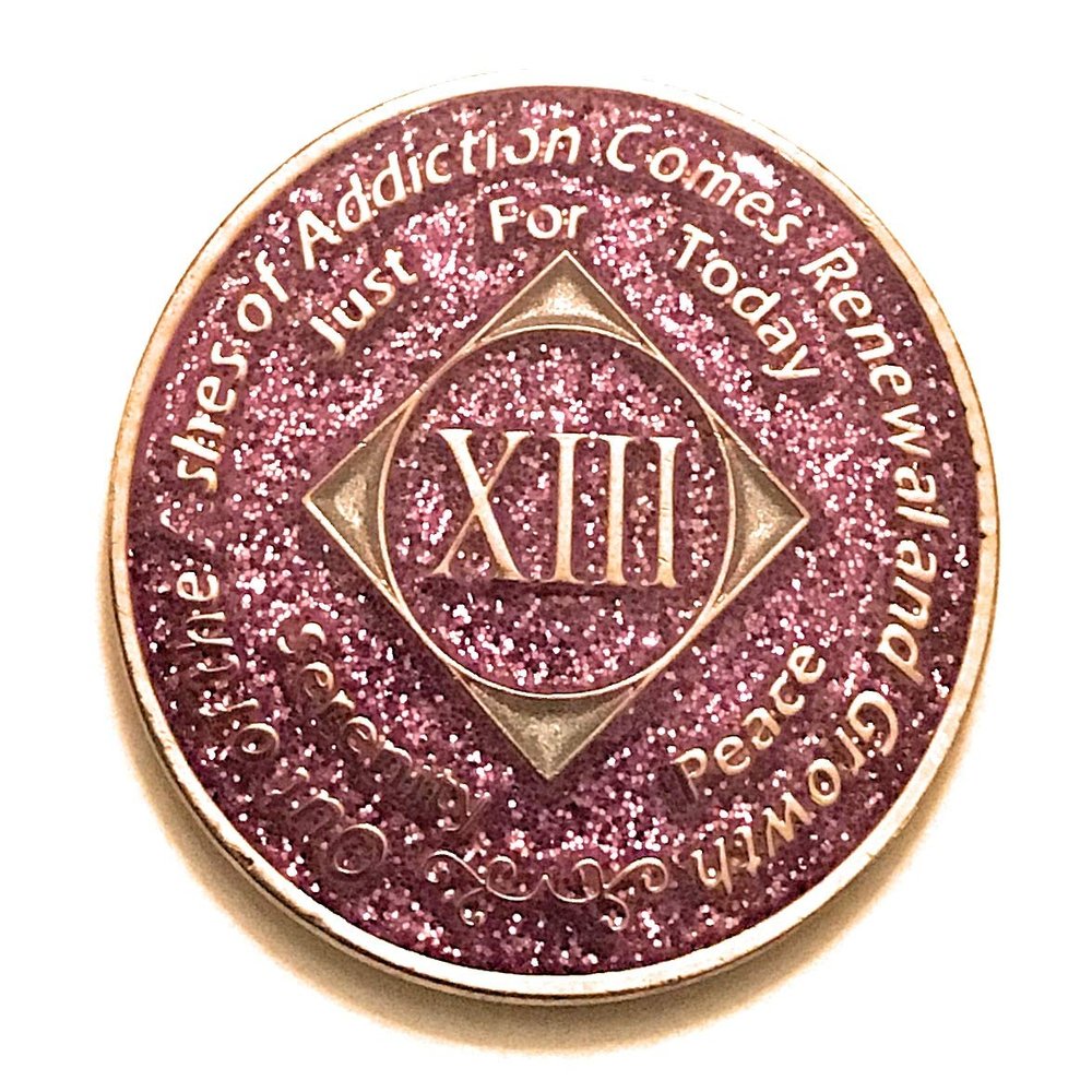 13 Year NA Bling Medallion - Purple, Lavender, Sparkle, Glitter, Chip, Coin, Token