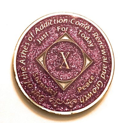 10 Year NA Bling Medallion - Purple, Lavender, Sparkle, Glitter, Chip, Coin, Token