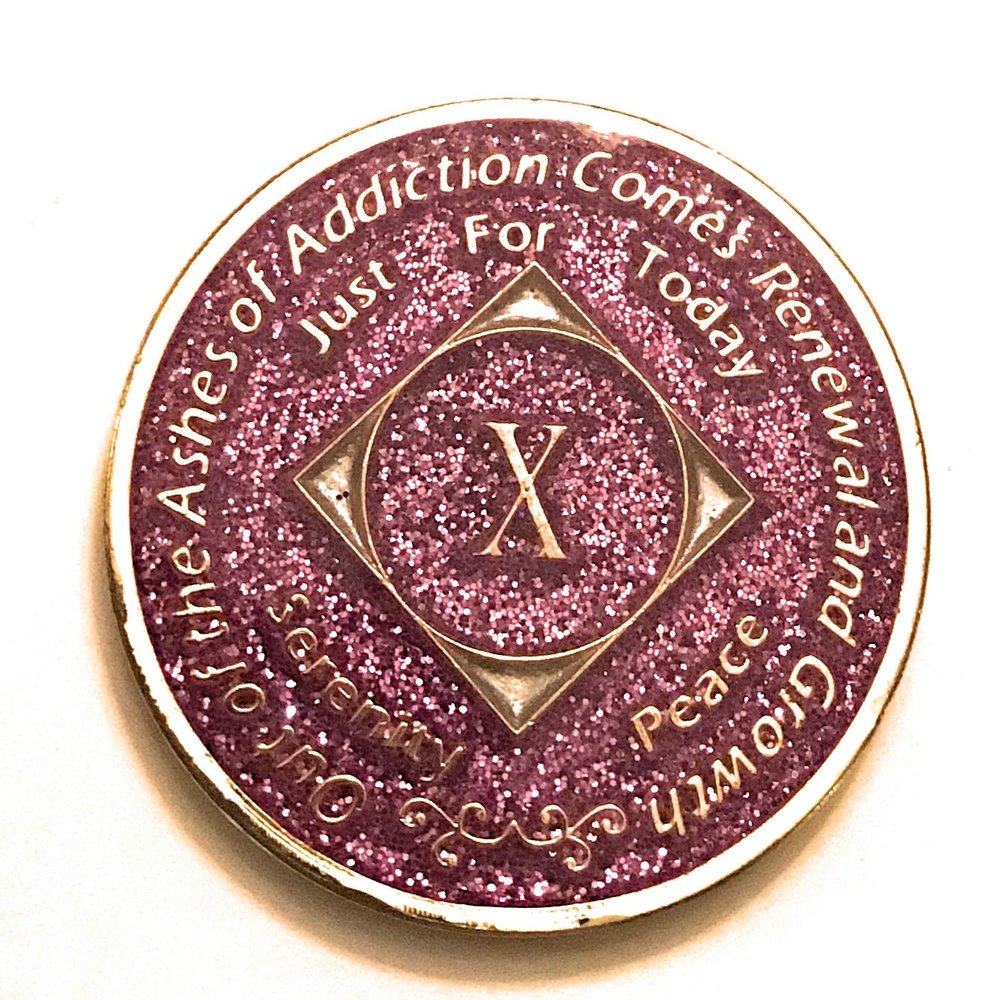 10 Year NA Bling Medallion - Purple, Lavender, Sparkle, Glitter, Chip, Coin, Token