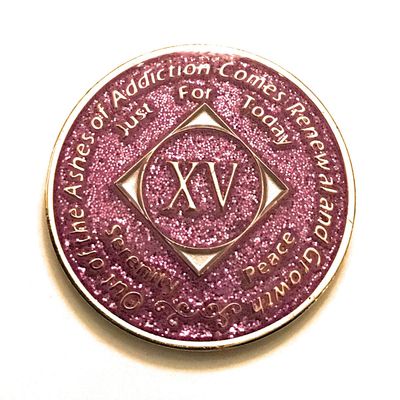 15 Year NA Bling Medallion - Purple, Lavender, Sparkle, Glitter, Chip, Coin, Token