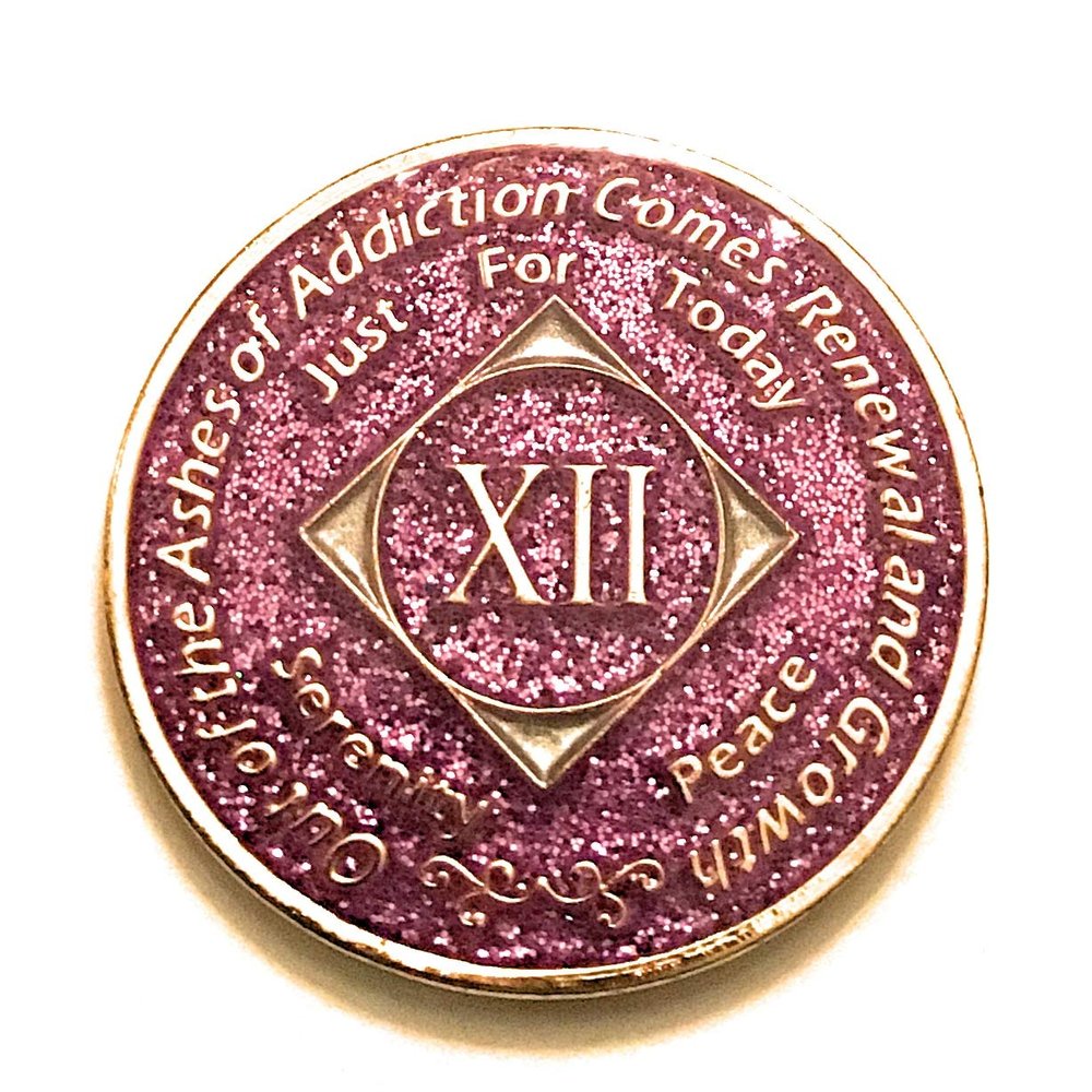 12 Year NA Bling Medallion - Purple, Lavender, Sparkle, Glitter, Chip, Coin, Token