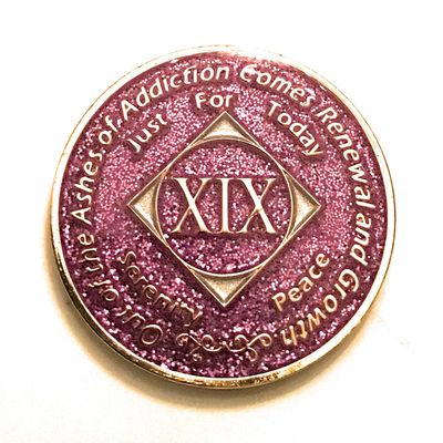 19 Year NA Bling Medallion - Purple, Lavender, Sparkle, Glitter, Chip, Coin, Token