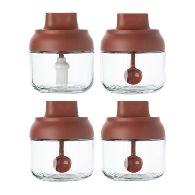 4PCS Salt Sugar Spice Glass Storage Container Seasoning Jar Set Spoon, Salt, Oil, Sealed, Moisture-proof, Used for Kitchen Spices/herbs