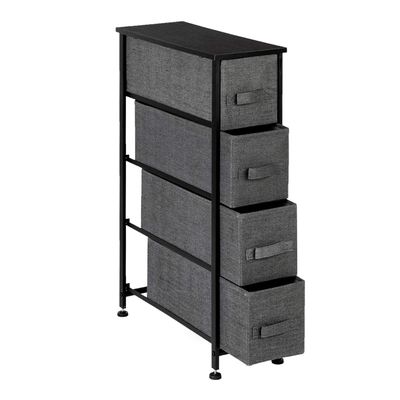 BRLUCKY Furniture Home Furnishing Plaza Narrow Dresser, Vertical Storage Unit with 4 Fabric Drawers, Metal Frame, Slim Storage Tower, 7.9inch Width, LinenNatural Simple Market Basket Storage Stand Organizer,Grey