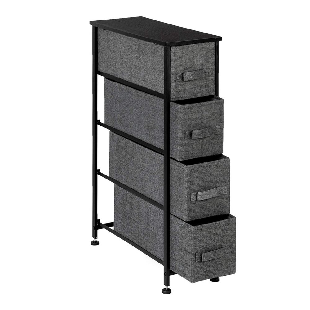 BRLUCKY Furniture Home Furnishing Plaza Narrow Dresser, Vertical Storage Unit with 4 Fabric Drawers, Metal Frame, Slim Storage Tower, 7.9inch Width, LinenNatural Simple Market Basket Storage Stand Organizer,Grey