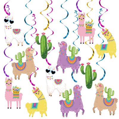 20Pcs Llama Cactus Hanging Swirl Decorations, Llama Birthday Party Supplies for Cinco De Mayo Mexican Fiesta Party Llama Baby Shower Decorations
