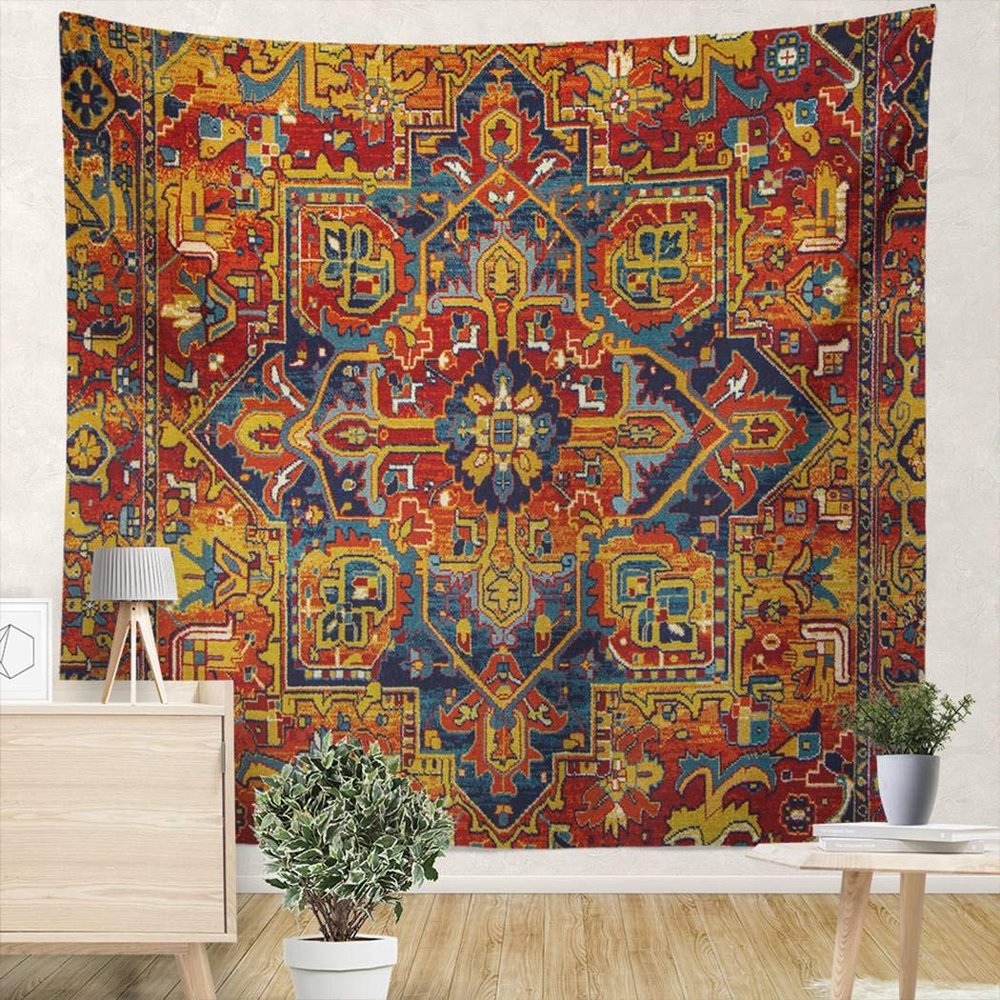 TBUFYU Tapestries Folk Romanian Traditional Ethnic Bedroom Living Room Classroom Home Tapestry Decoration Carpet 59.1x59.1 Inch Wall Hanging
