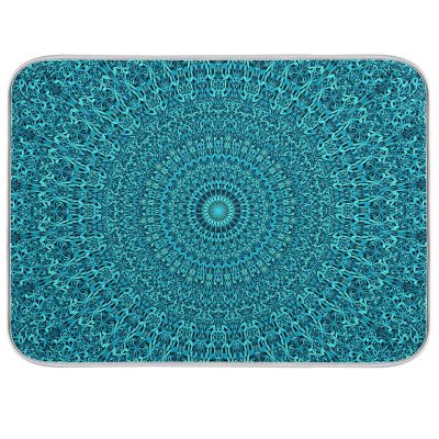 Super Absorbent Dish Drying Mat, Microfiber Fast-Drying Dish Mat, 16" x 18", Kitchen Dish Drying Pad, Mandala Turquoise Teal Blue Green