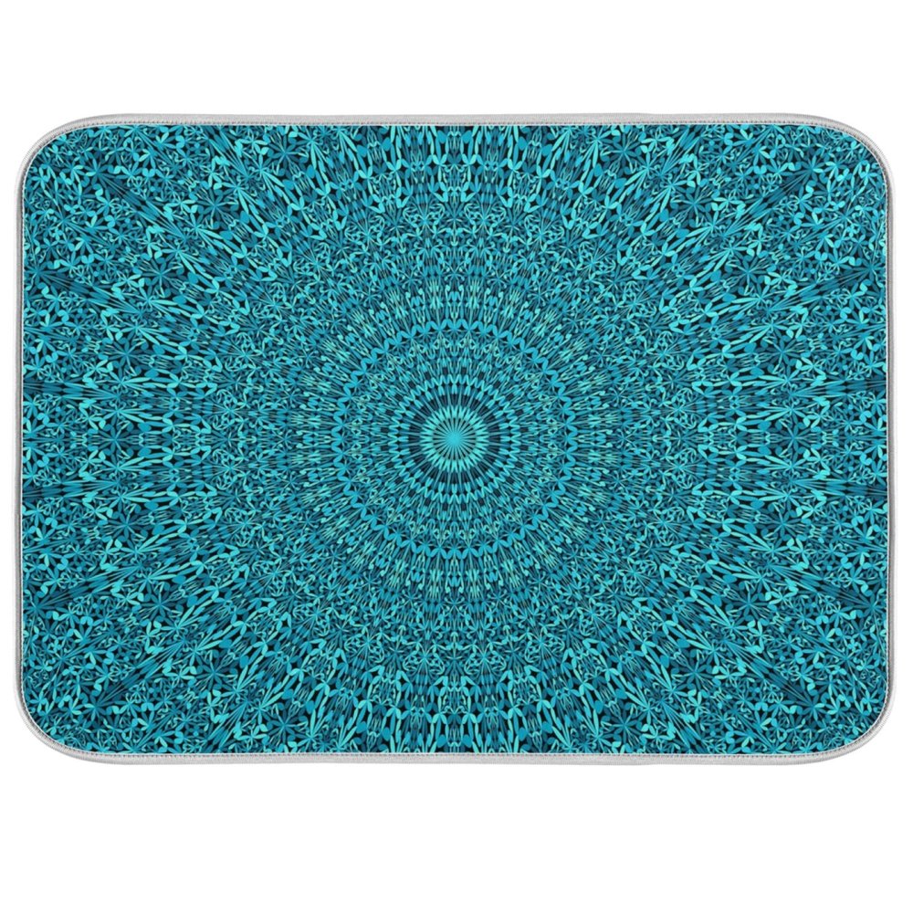 Super Absorbent Dish Drying Mat, Microfiber Fast-Drying Dish Mat, 16" x 18", Kitchen Dish Drying Pad, Mandala Turquoise Teal Blue Green