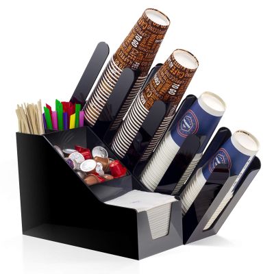 8 Compartment Coffee Condiment Organizer and Accessory Caddy - Coffee and Tea Cup Storage Holder for Kitchen and Office Organization