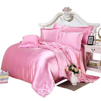ABP Collection Duvet Set - Queen, Pink Soft Silky Satin Duvet Cover Sets (1 Button Closure Duvet Cover, 1 Fitted Sheet with 18" Deep Pocket, 2 Pillow Shams) 4 Pieces Duvet Cover Set
