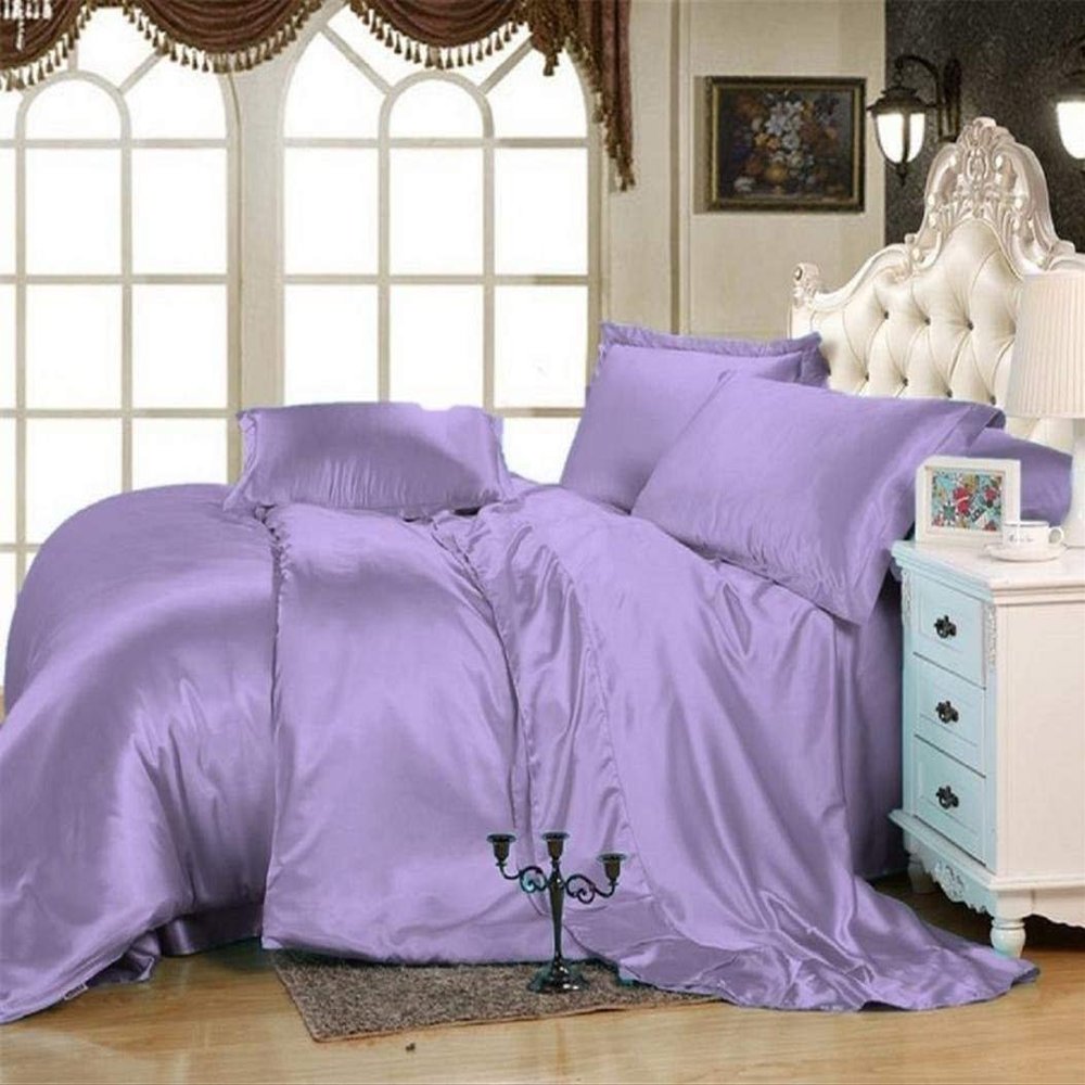 ABP Collection Duvet Set - Twin XL, Lavender Soft Silky Satin Duvet Cover Sets (1 Button Closure Duvet Cover, 1 Fitted Sheet with 18" Deep Pocket, 2 Pillow Shams) 4 Pieces Duvet Cover Set