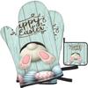 QIANKUI Funny Easter Bunny Cute Rabbit Eggs Oven Mitts and Potholders 3 Pcs Set, Professional Heat Resistant Cooking Gloves Pot Mats for Kitchen BBQ Baking view 1