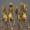 Brass Feng Shui Myth Dragon Head Kylin Qilin Chi-lin Beast Statue Pair (Runing, 4.8" H x 4.8" L x 2.4" W 2.6lb) view 2