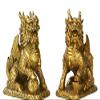 Brass Feng Shui Myth Dragon Head Kylin Qilin Chi-lin Beast Statue Pair (Seat Cloud, 6.7" H x 6" L x 3.6" W 5.3lb) view 1
