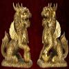 Brass Feng Shui Myth Dragon Head Kylin Qilin Chi-lin Beast Statue Pair (Seat Cloud, 6.7" H x 6" L x 3.6" W 5.3lb) view 2