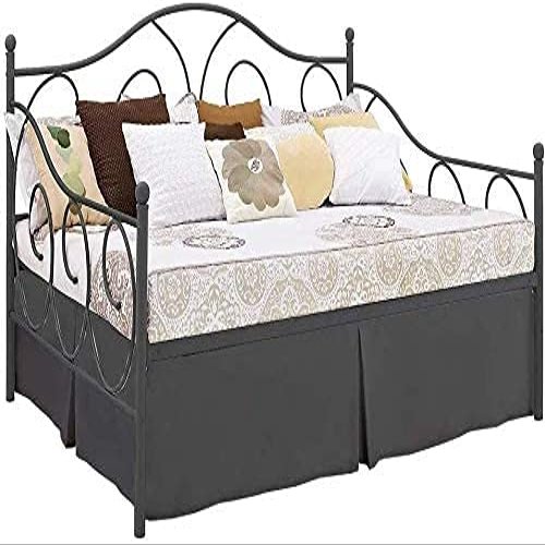 Pleated Daybed Skirt, Easy Fit 8" Inch Bed Skirt, Soft Double Brushed Premium Microfiber Tailored Pleated daybed Base Bed Skirt, Hotel Quality Dust Ruffle, Full Bed Skirt Dark Grey