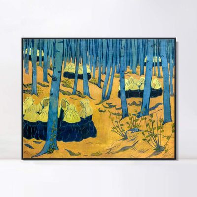 INVIN ART Framed Canvas Giclee Print Art Bretonnes Reunion in The Wood by Paul Serusier Wall Art Living Room Home Office Decorations(Black Slim Frame,20"x24")