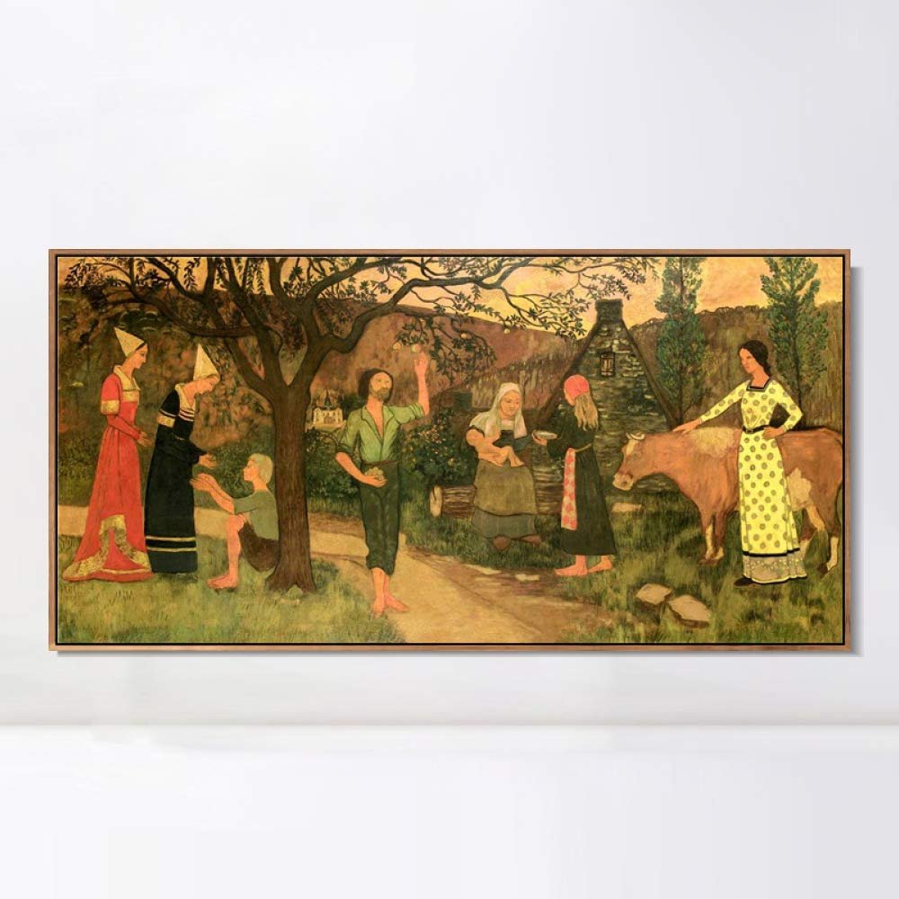 INVIN ART Framed Canvas Giclee Print Art Series #20 by Paul Serusier Wall Art Living Room Home Office Decorations(Wood Color Slim Frame,12"x24")