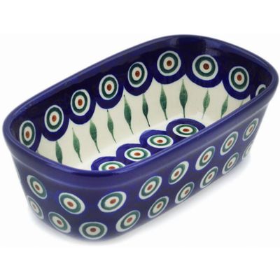 Polmedia Polish Pottery Mini loaf pan - Peacock Leaves Pattern Handmade in Boleslawiec Poland by Ceramika Artystyczna + Certificate of Authenticity
