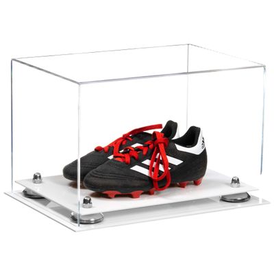 Better Display Cases Acrylic Kids Shoes Display Case - Medium Rectangle Box with Clear Case, Silver Risers and White Base 12" x 8.25" x 8" (A004, V41)