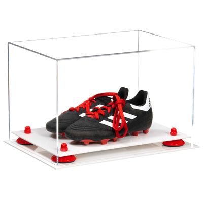 Better Display Cases Acrylic Kids Shoes Display Case - Medium Rectangle Box with Clear Case, Red Risers and White Base 12" x 8.25" x 8" (A004, V41)