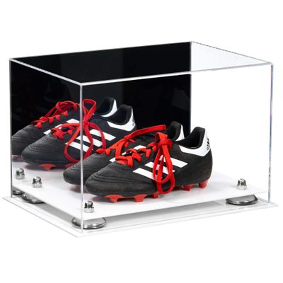 Better Display Cases Acrylic Kids Shoes Display Case - Medium Rectangle Box with Mirror Case, Silver Risers and White Base 12" x 8.25" x 8" (A004, V41)