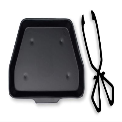 Thorness Black Metal Ash Pan - 28cm Wide (11") with Cast Iron Coal and Log Tongs