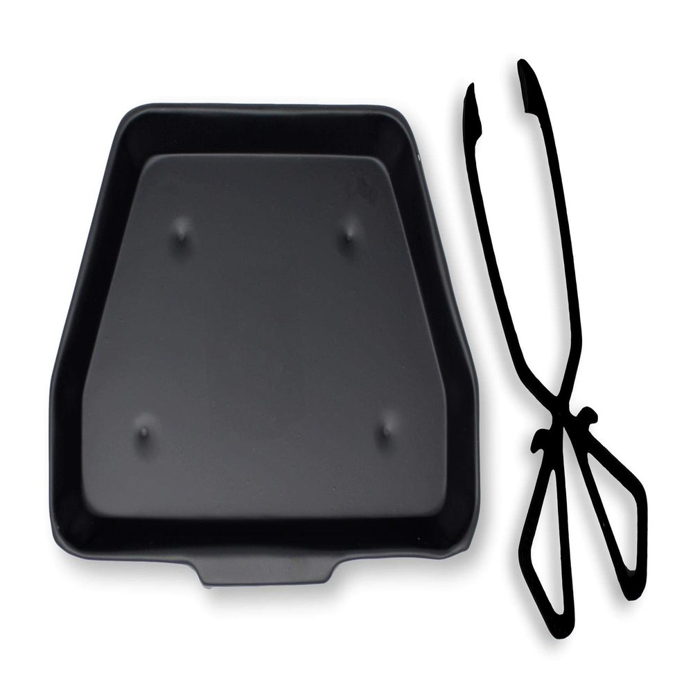 Thorness Black Metal Ash Pan - 28cm Wide (11") with Cast Iron Coal and Log Tongs