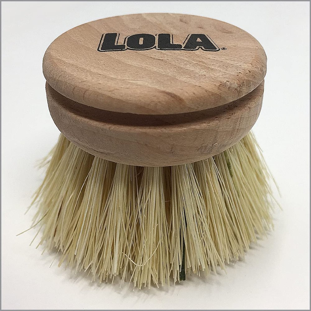 LOLA Replacement Head for The Original Tampico Vegetable & Dish Brush, 1.75" Head, Birchwood & Poly Bristles, Reusable & Washable, 1 Pack
