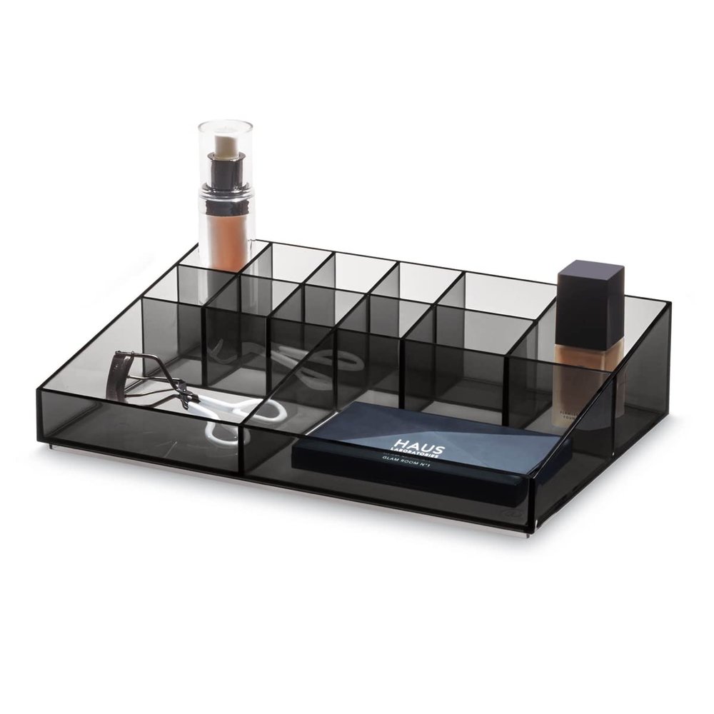 iDesign The Sarah Tanno Collection Plastic Cosmetic Organizer Station, Made of Recycled Plastic, Smoke/Black 12 x 8 x 3"