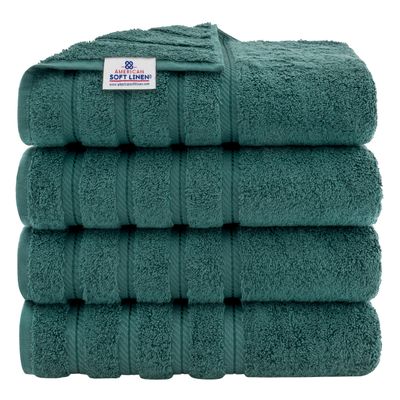 American Soft Linen Luxury 4 Piece Bath Towel Set, 600 GSM 100% Cotton Turkish Bath Towels for Bathroom, 27x54 in Extra Large Bathroom Shower Towels, Teal
