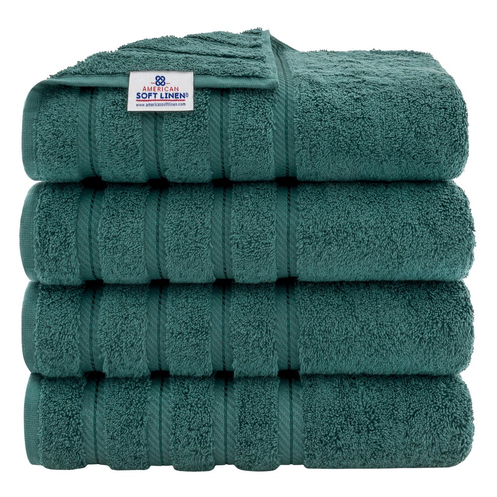 American Soft Linen Luxury 4 Piece Bath Towel Set, 600 GSM 100% Cotton Turkish Bath Towels for Bathroom, 27x54 in Extra Large Bathroom Shower Towels, Teal