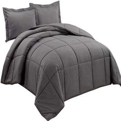 All Season Alternative Blanket/Comforter Twin/Twin XL Size 100% Cotton,500 GSM,Winter Warm,Ultra Soft Fluffy,Insert with Corner Tabs,Box Stitched Comforter with 2 Pillow Shams(3 Pcs | Gray)