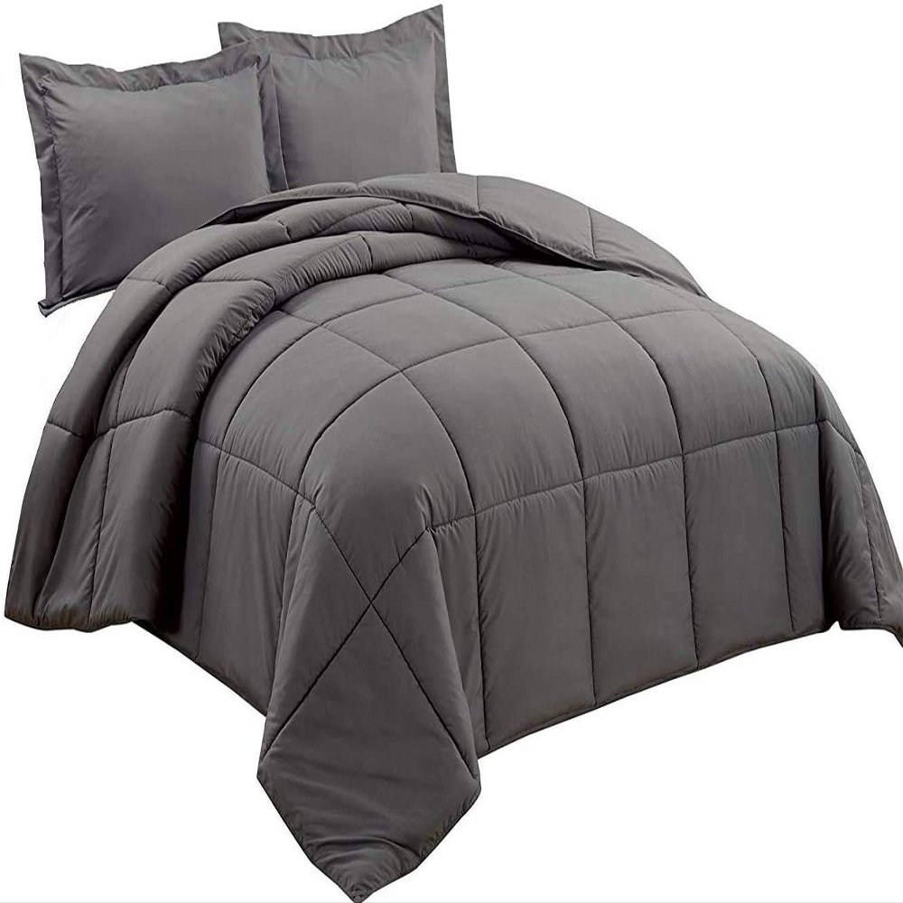 All Season Alternative Blanket/Comforter Twin/Twin XL Size 100% Cotton,500 GSM,Winter Warm,Ultra Soft Fluffy,Insert with Corner Tabs,Box Stitched Comforter with 2 Pillow Shams(3 Pcs | Gray)