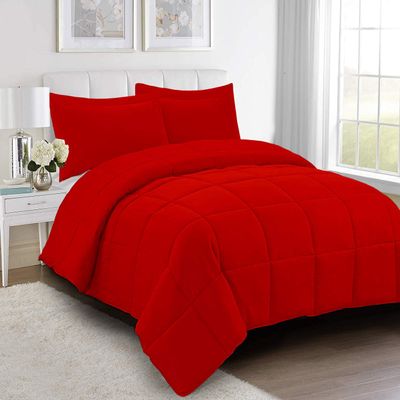 Blood Red Twin/Twin XL Size Duvet Covers with Box Stitched Comforter 100% Organic Cotton with Zipper Closure & Corner Ties, 600 TC Ultra Soft Duvet Cover with 2 Pillow (3 Pcs Duvet Set + Comforter)