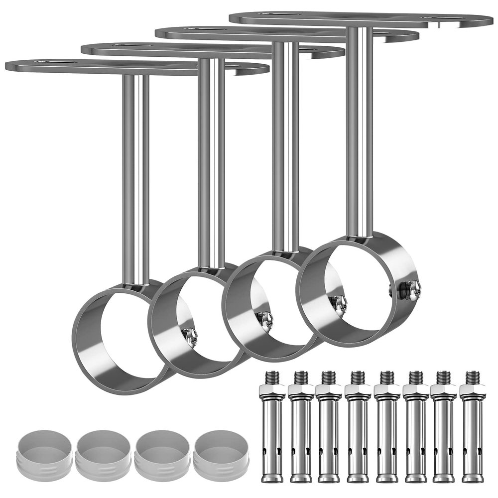 Aopin Closet Rod Brackets - 32mm / 1-1/4" Curtain Rod Ceiling-Mount Brackets with Stainless Steel Brushed Finish and Polished End Supports, 4 Pcs