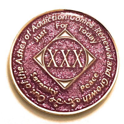 30 Year NA Bling Medallion - Purple, Lavender, Sparkle, Glitter, Chip, Coin, Token