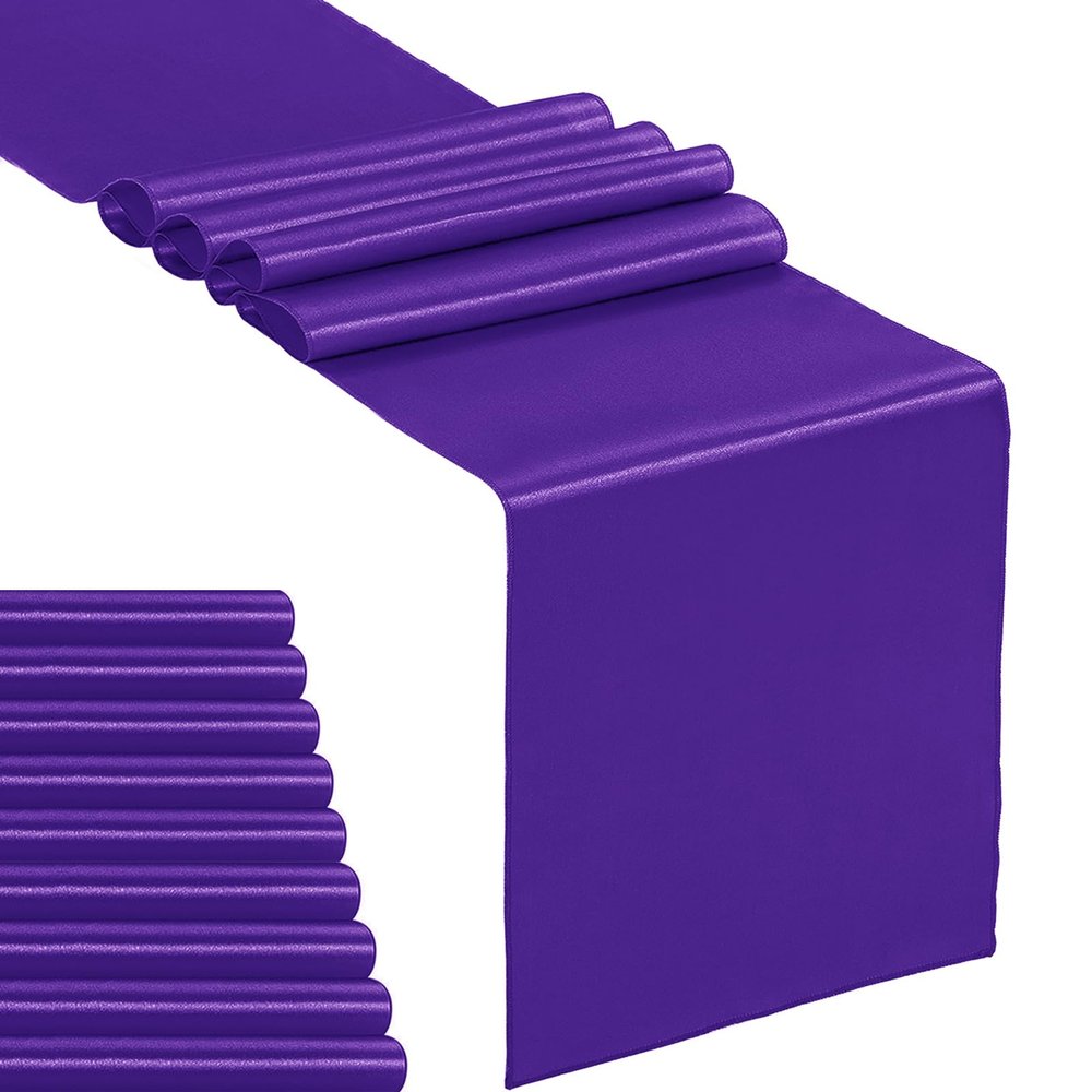 10-Pack Satin Table Runner Purple 12 x 108 inches Long, Table Runners for Wedding, Birthday Parties, Banquets Decorations10 Pack, 12x108 Inch, Purple